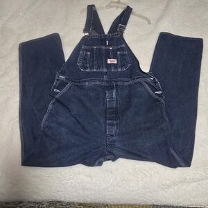 Round House Vintage Bib Overalls Mens 38x34 Dark Wash Denim Unisex Cotton EUC